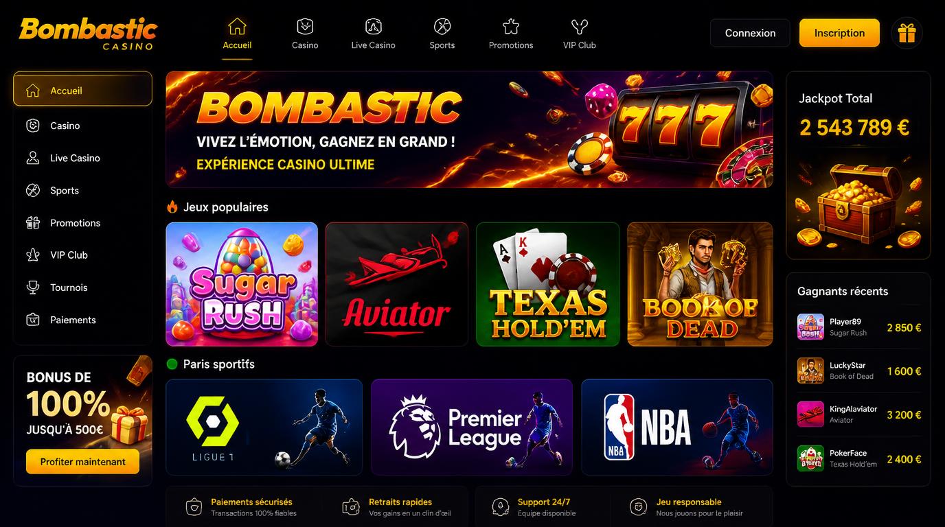 Interface montrant des jeux populaires et sports incontournables