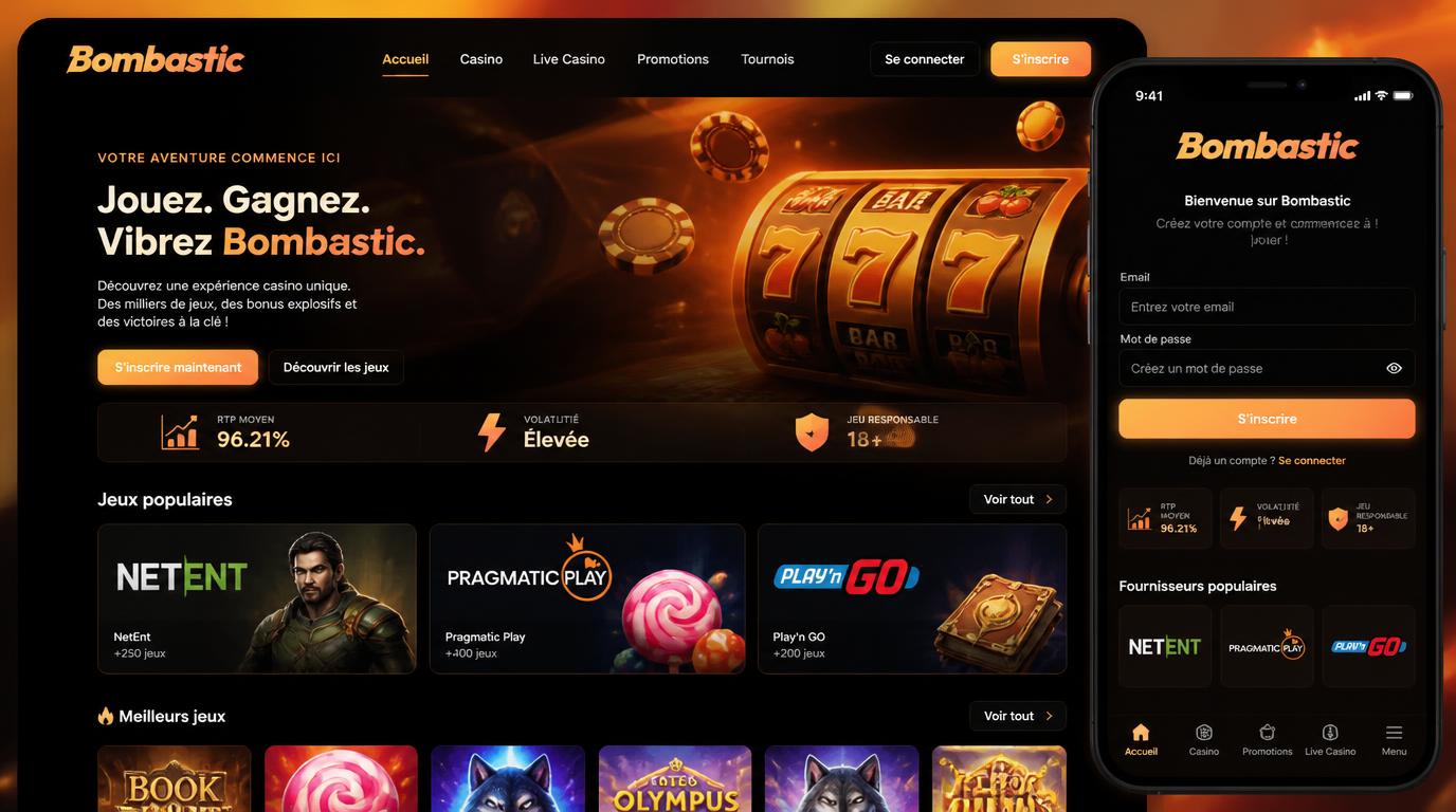 Interface mobile d’inscription fluide de Bombastic Casino avec éléments de RTP et volatilité visibles